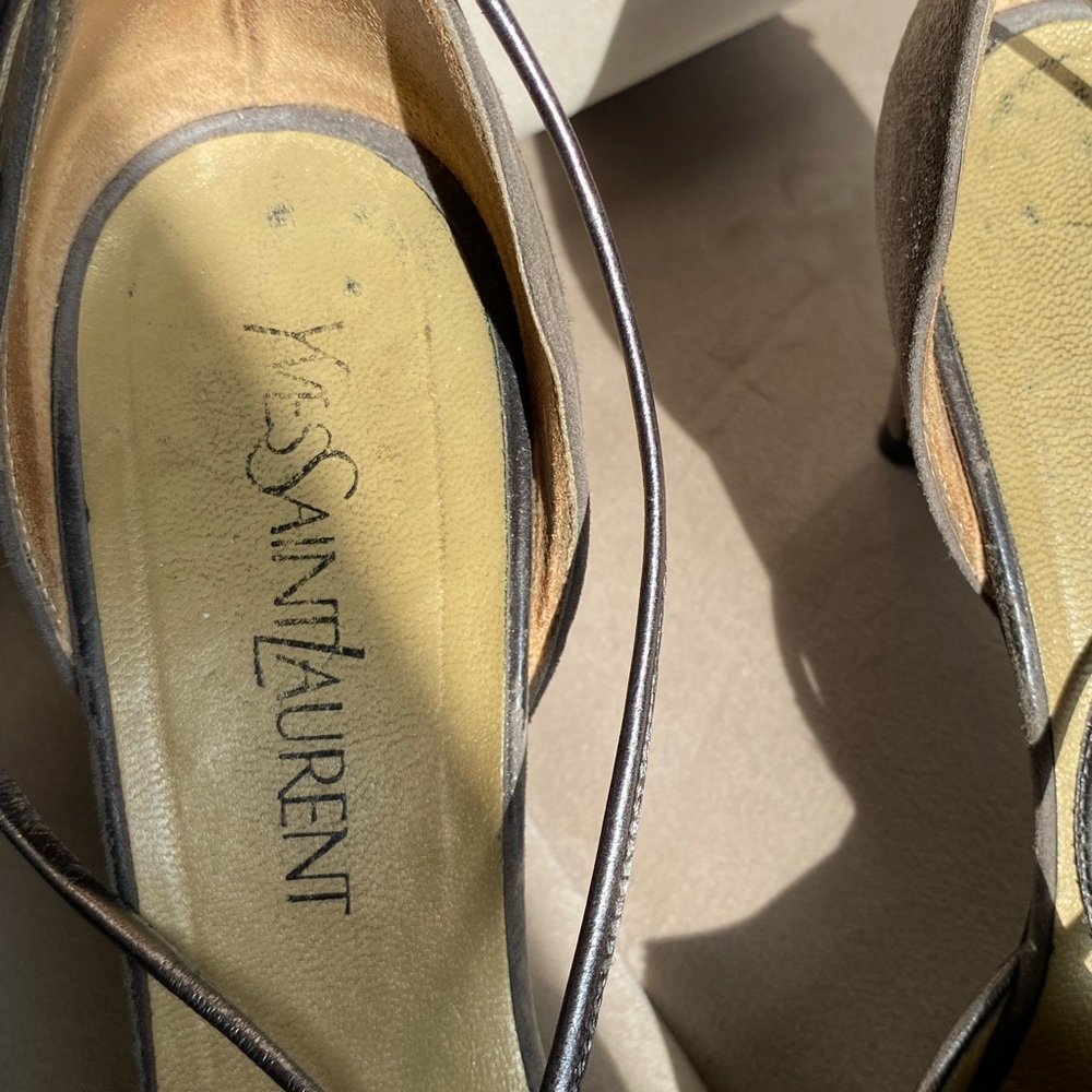 VINTAGE YSL Grey Suede Heels Witt Silver Trim size 9 - Picture 6 of 6